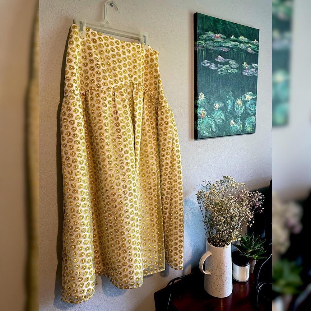 TOPSHOP Yellow Floral Midi Skirt, NWT